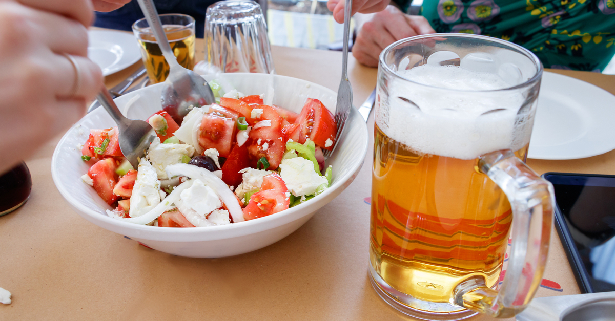 Greek Salad With A Glass Of Beer