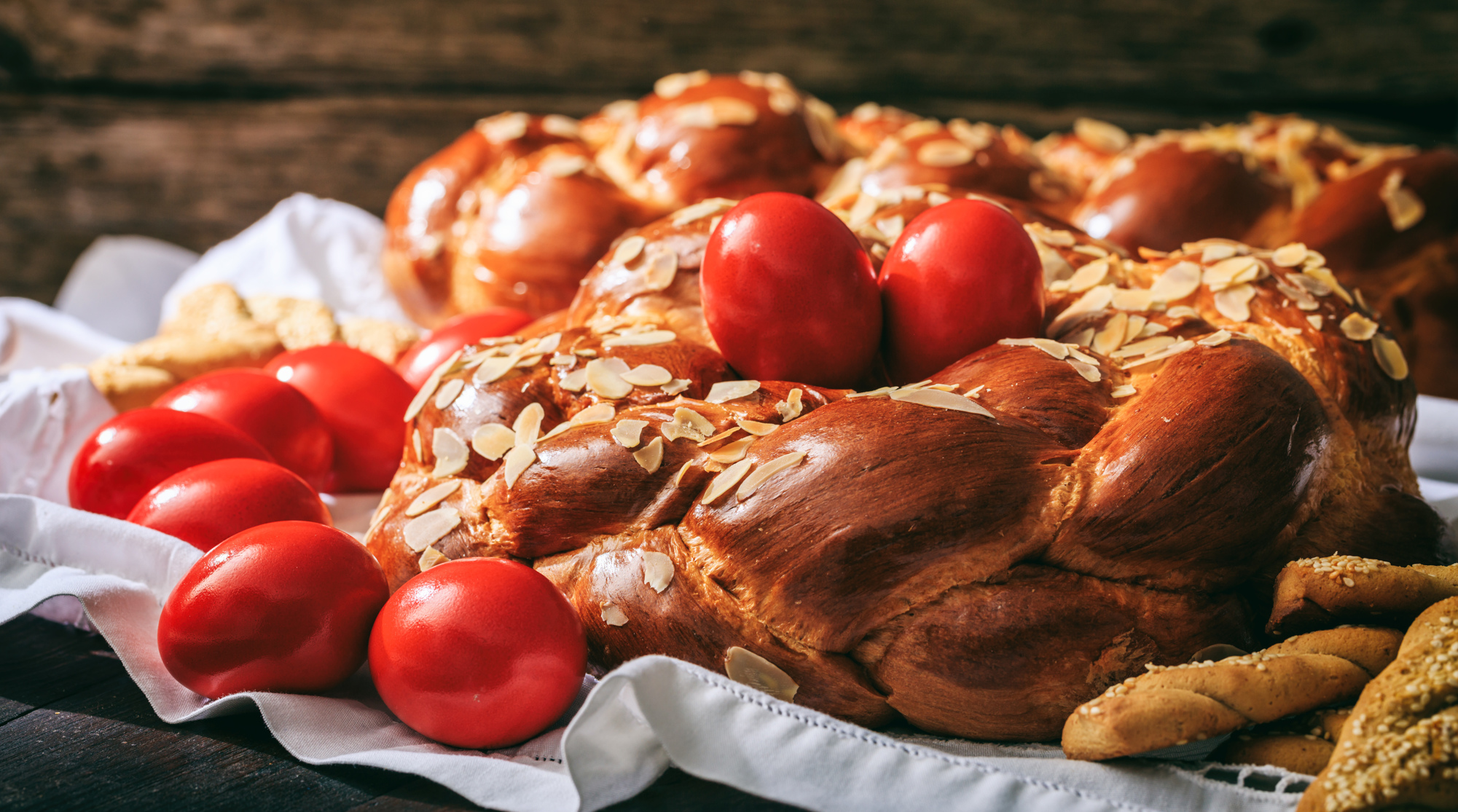 Traditional Greek Easter Bread and Red Eggs