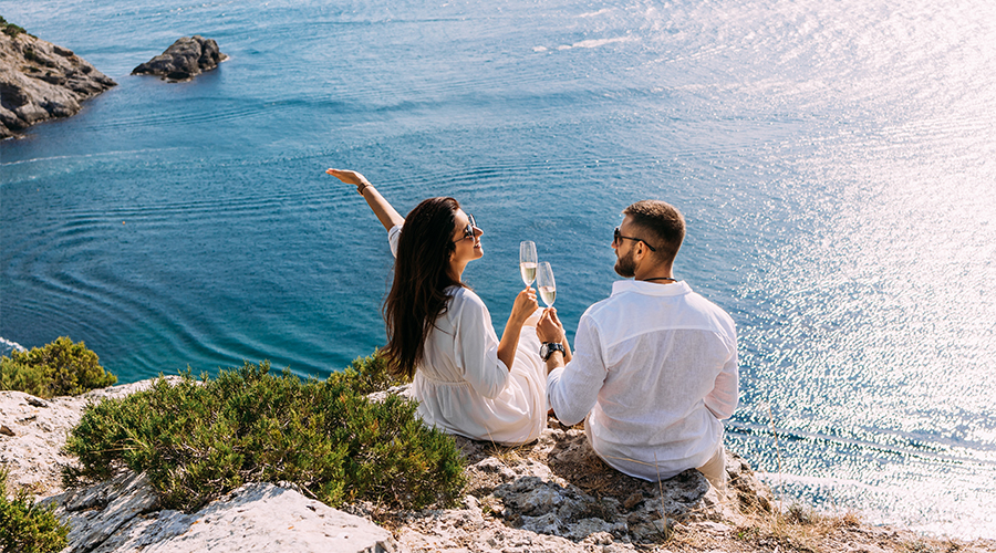 Celebrating couple in Greece