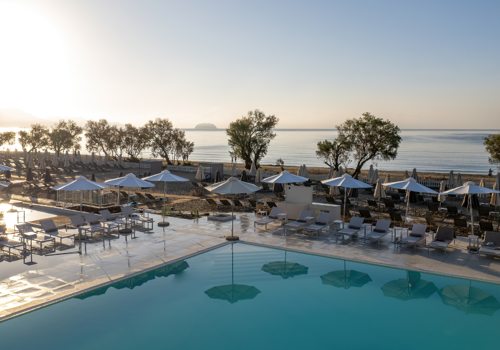 View of beach from pool at Domes Aulus Zante