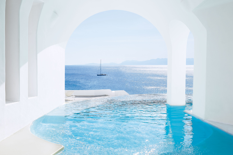Beautiful white architecture at Grecotel Mykonos Blu Boutique Resort
