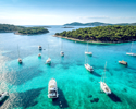 Aerial View Of Paklinski Islands In Hvar, Croatia. Turquise Water Bays With Luxury Yachts And Sailing Boats