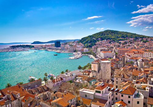 Split Waterfront And Marjan Hill Aerial View, Dalmatia, Croatia