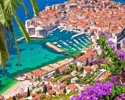 Town Of Dubrovnik Heritage Harbor View From Above, Dalmatia Region Of Croatia