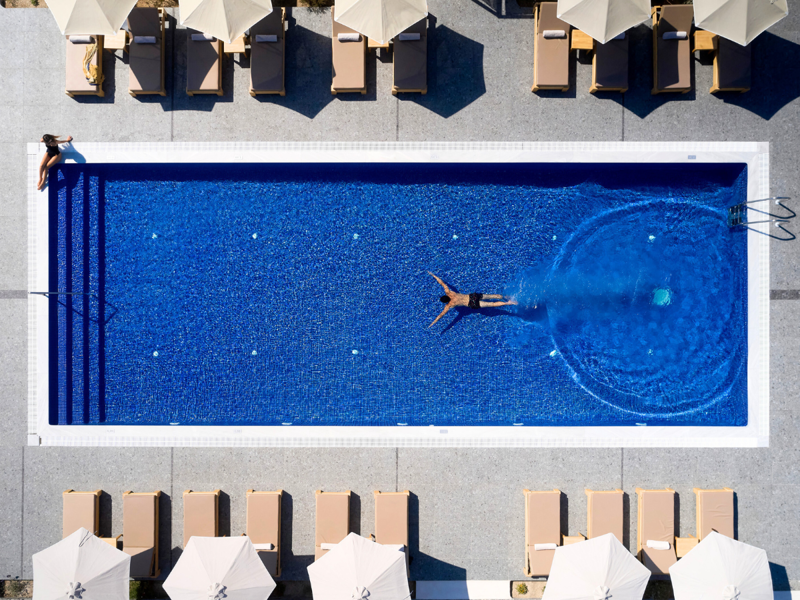 Aerial View of Swimming Pool at Sea Breeze Santorini Beach Resort