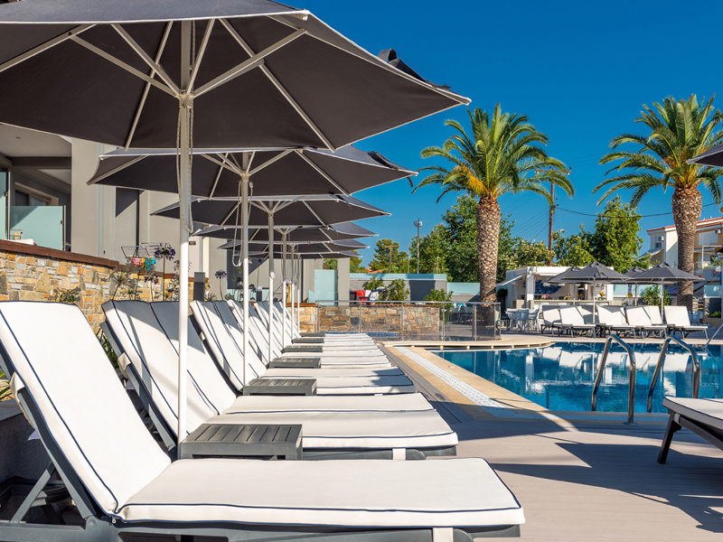 Sunbed Area at Dionysos Hotel and Studios